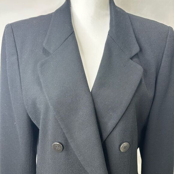 Liz Claiborne Vintage Black Double-Breasted 100% Wool Blazer Size 12P - Picture 2 of 8